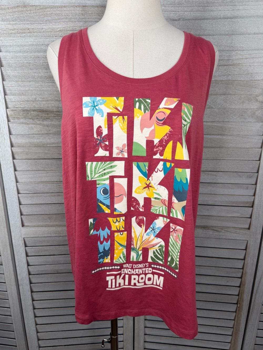 DISNEY PARKS Women's Walt Disney's Enchanted Tiki Room Washed Red Tank Top-1X